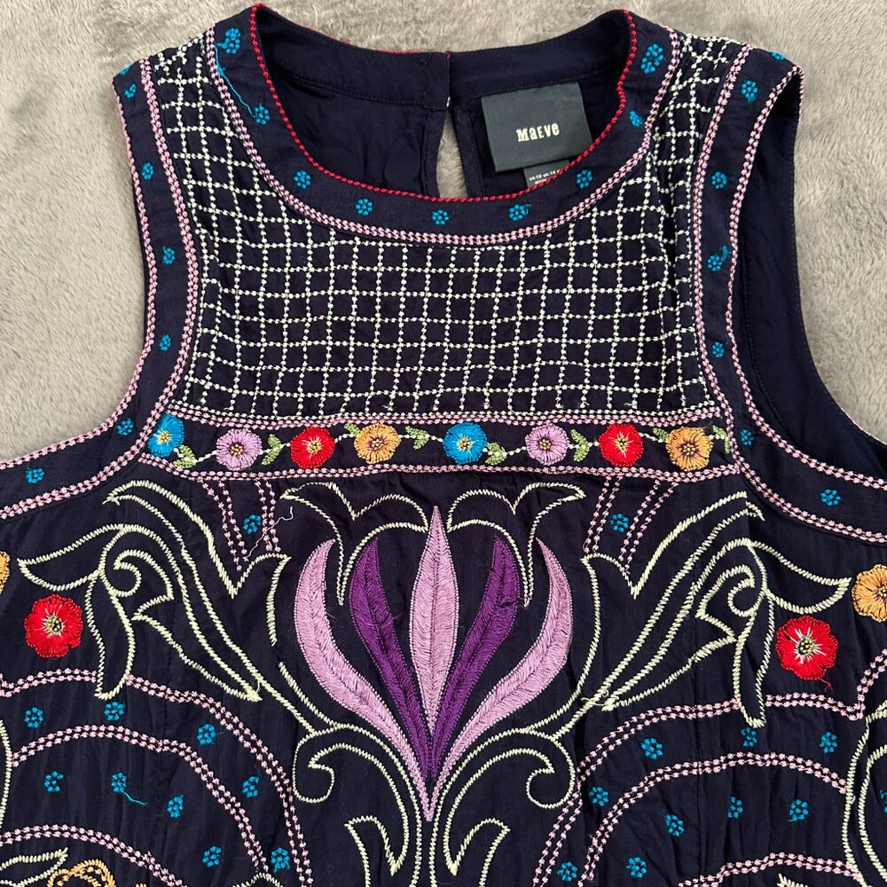 Maeve Anthropologie Kira Embroidered Tunic Dress Women's 10 Navy Blue - Picture 6 of 11